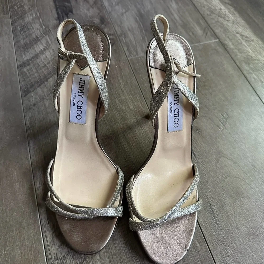 Jimmy Choo India Metallic Gold Heels EU 39 1/2 NWOB